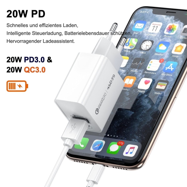 20W USB C snabbladdare för iPhone 14 13 12 11 Series Adapter - Perfet