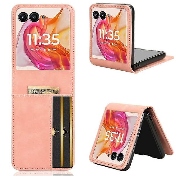 Læder Telefon Cover Kompatibel med Motorola Razr 50 Ultra-Perfet Pink