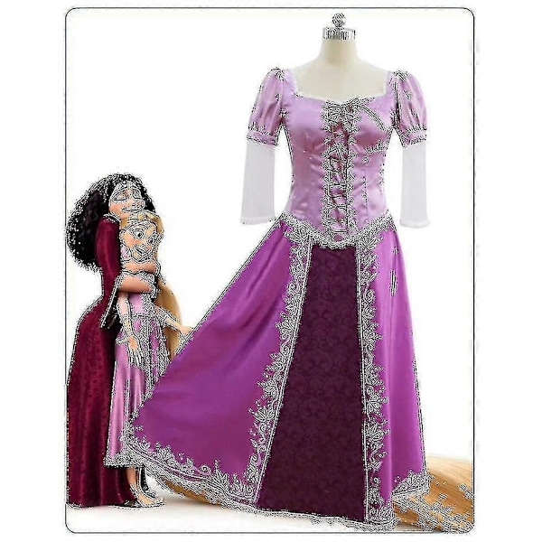 Vuxen Flickor Rapunzel Karneval Halloween Fest Maskerad Cosplay Kostym Trassel Rapunzel Kostym Kvinnor Lila Perfekt only dress XL