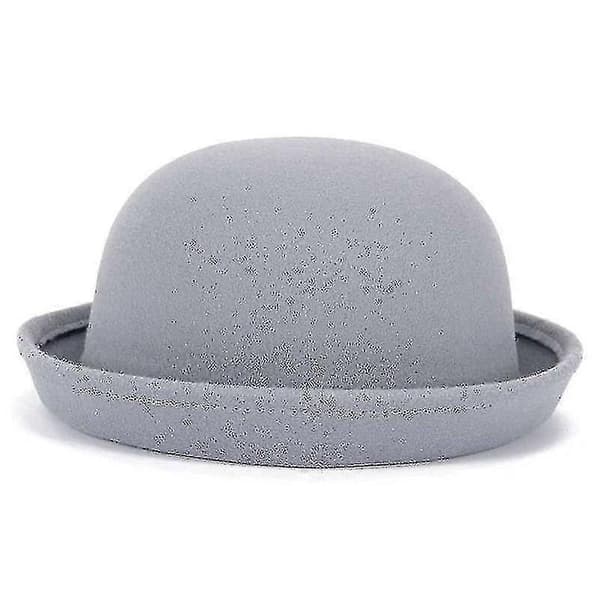 Trendig Dam Enfärgad Bowler Derby Hatt i Ullfilt - Perfekt Hemp Grey 57cm