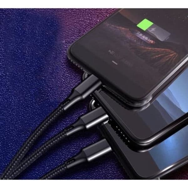 Lader - Multifunksjonell 3-i-1 ladekabel, USB-C, Micro-USB, kompatibel med iPhone - 12m svart