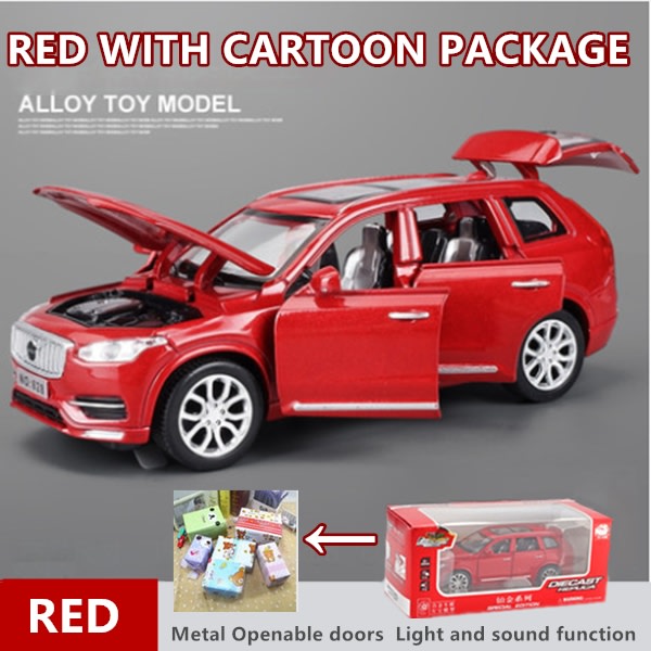 1:32 Volvo XC90 Diecast Cars Model Leksak Öppningsbara dörrar Dra tillbaka Musik Lätt billeksaker för Barn - Perfet Red  with box