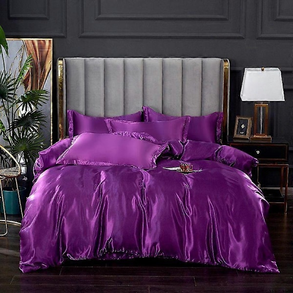 Minglan ensfarget sengetøy i imitert silke, eksklusivt sateng sengetøy dynetrekk putevar fire-delt sett - Perfekt violet 220x240cm 4pcs