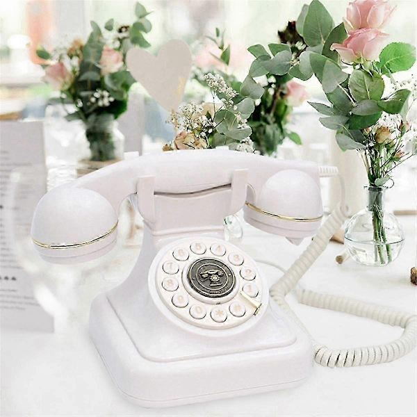 Audio Gästbok Telefon Retro Roterande Stil Antik Audio Gästbok Telefon Meddelande Röstinspelare Vintage Telefon Blå-Perfet White