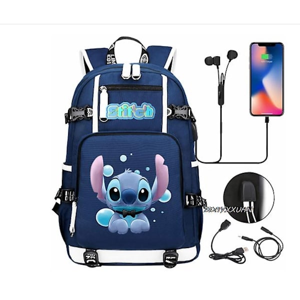 Lilo og Stitch Skoletasker Kapacitet Rygsække Drenge Piger USB Opladning Rejse Stor Laptop College Studerende Skolepose Bagpack-Perfet photo color20