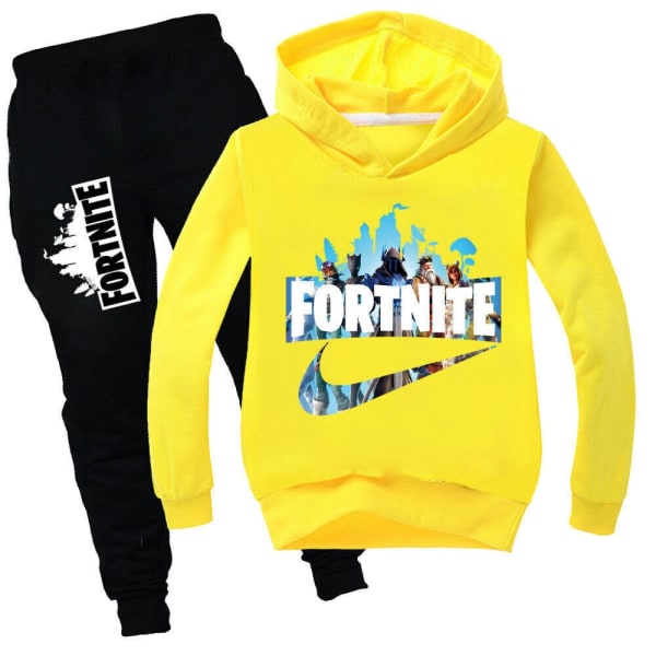 Fortnite træningsoveralls Sæt Hættetrøje Jumper Top+bukser Passer til sportstøj - Perfet black 8-9 years