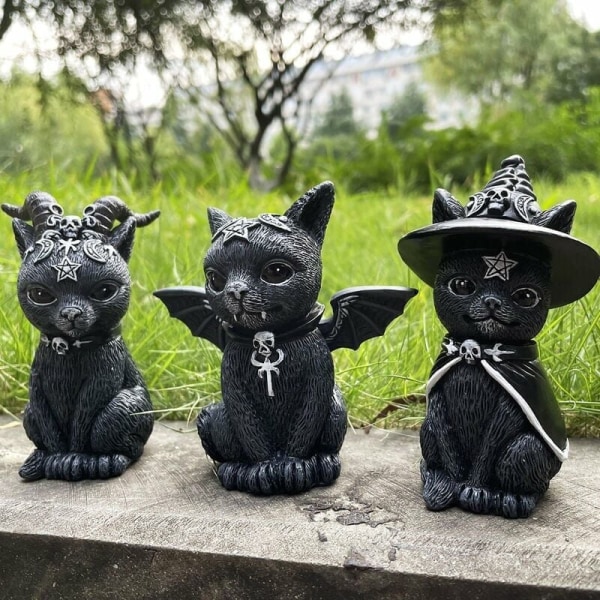 Halloween Magisk Katt Harpiks Håndverk Ornament Dyreskulptur Gave Skrivebord Dekorasjon Julepynt (3 deler) - Perfet