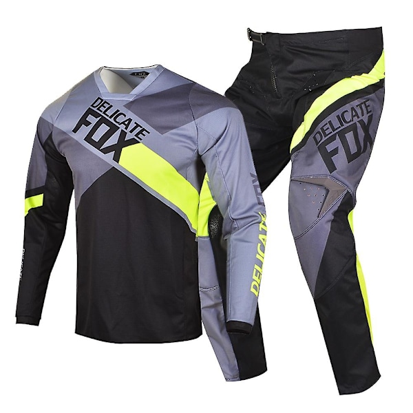 Delicate Fox 180 360 Jersey Bukser Gear Sæt MX Combo Motocross Bmx Dirt Bike Outfit ATV UTV Cykling Dragt Enduro Sæt til Mænd - Perfekt Black Fluo Yellow Pant 36 Jersey XL