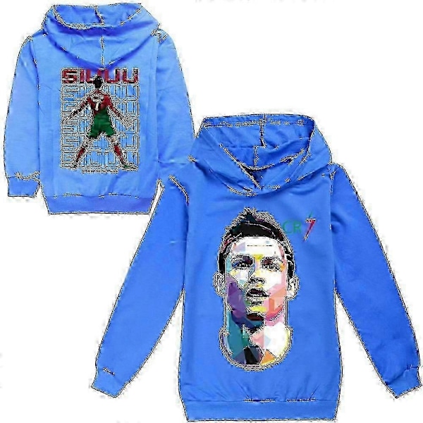 Cristiano Ronaldo Hættetrøje VM Nr. 7 Julegaver Fodboldstjerne Hættetrøje Piger Drenge Hættetrøje Pullover Toppe Børn Teenagere-Perfekt Blue 7-8years