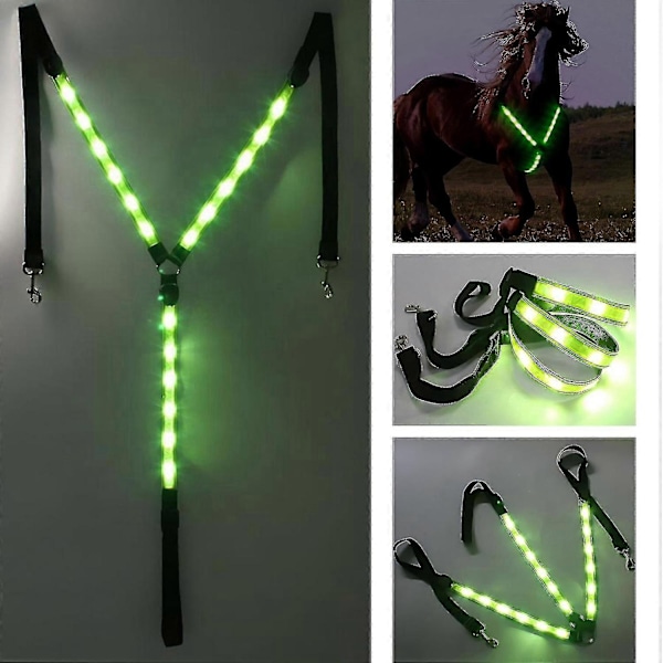 LED Hestebrystplate Krage Sele Høy Synlighet Sele Lys Webbing - Perfekt Green