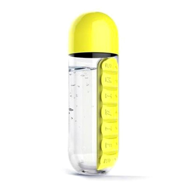 Gul 600ml 2 i 1 daglig pilleæske Vandflaske Travel Pill Orga - Perfet