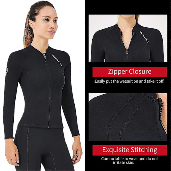 2mm Neopren Wetsuit Top til Mænd og Kvinder med Front Lynlås - Perfekt Man 3XL
