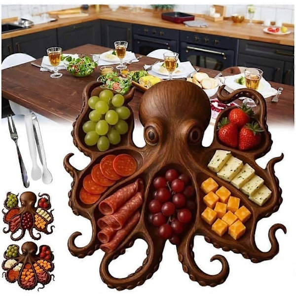 Bleksprut Charcuterie-fat, hav-tema ost- og brødbrett, nyskapende unikt serveringsbrett for ost, kjøtt, frukt - Perfekt B