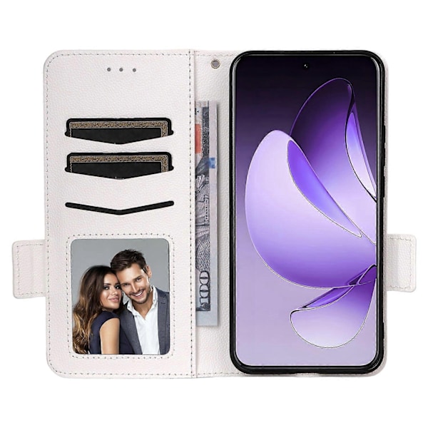 Kompatibelt med Oppo Reno13 Pro 5G Skal med Handledsrem Litchi Textur PU Läder Plånbok Telefonfodral - Perfekt White