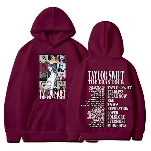 Mænd Kvinder Hoodie Taylor The Eras Tour Drenge Piger Sweatshirts Midnat Album Swift Print Kvinde Hættetrøje Mænd Tøj Unisex Trøje-Perfet Dark Red S