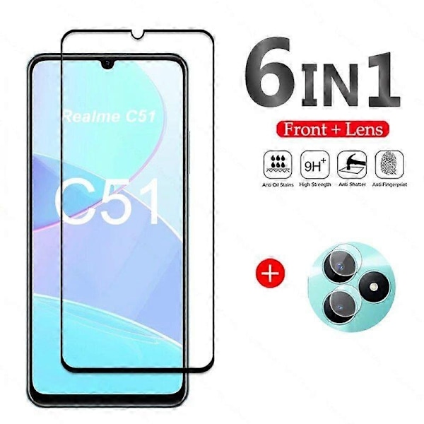 för Realme C51 Skärmskydd i Glas Film Glas för Realme C51 Full Lim Lins Kameraskydd-Perfekt