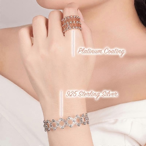 S925 silverringarmband två i ett deformerbart ringarmband teleskopring damer perfekt Rose Gold with diamond