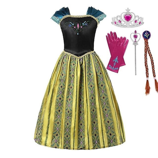 Flickklänning Elsa Kostym Anna Elsa Klänning Prinsessa för Barn Klänning för Flicka Hög Kvalitet Anna Klänning med Cape Klänning Kostymer Cosplay-Perfekt Anna Dress D 5T-6T