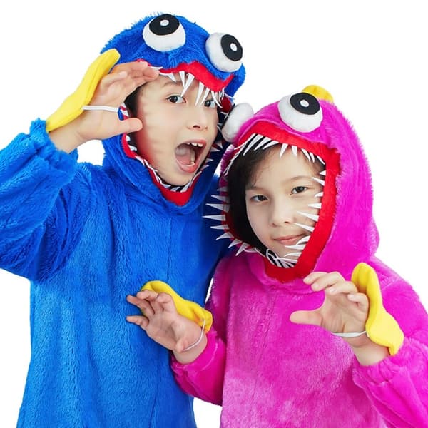 Huggy Wuggy Kostym Poppy Playtime Dräkt Barnkostym - Perfekt Blue L(130)