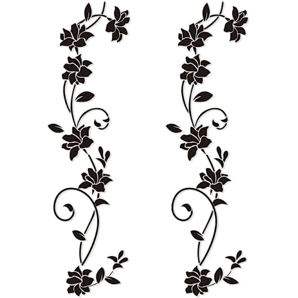 Set med väggdekaler 105*30 cm vinrankor blommor svart PVC design väggdekaler-Xin