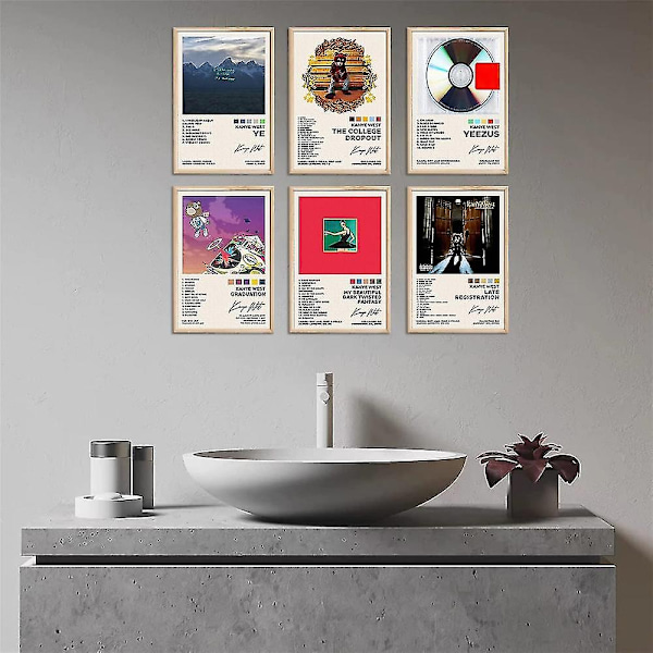 6 kpl/setti Kanye West -albumikansien julisteita, räppärimusiikkia, seinätaidetta, huoneen estetiikkaa, kodin sisustusta, lahjoja, kehystämätön -Perfet