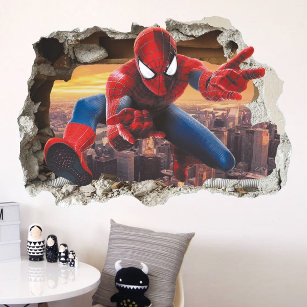 Spiderman Wall Stickers, 3D Effect Stickers, Soverom Dekor, Giant-Perfet