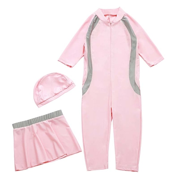 Perfekta flickor Badkläder Barn Badkläder Modest Burkini Set Swimming Beach - Perfet Pink 130