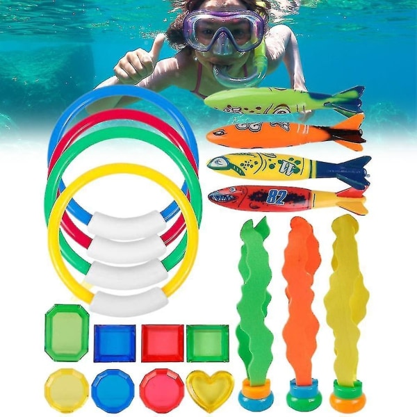 19 stk Pool dykkerlegetøjssæt til børn sommer undervandspool dykkerring Torpedo tang poollegetøj - Perfet null none
