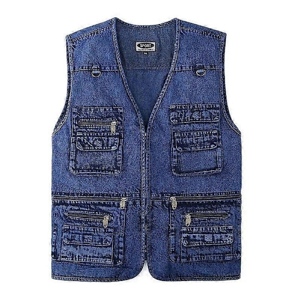 XL-7XL Plus Size Herr Jeansjacka Casual Kappa Många Fickor Ärmlös Väst Vår Höst Portabel Lös Väst Herrkläder-Perfet 4XL