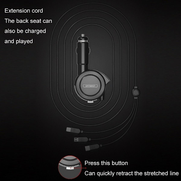 Veeki Quick Charge biloplader, bilopladeradapter med to porte med strækbart kabel og 3 i 1 hurtigopladningskabel til iPhone 13/ pro Max/ pro, 12/