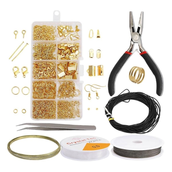 Smykkefund Kits Gør-det-selv-øreringe Voksne Perler Reparationsværktøj Guld - Perfet