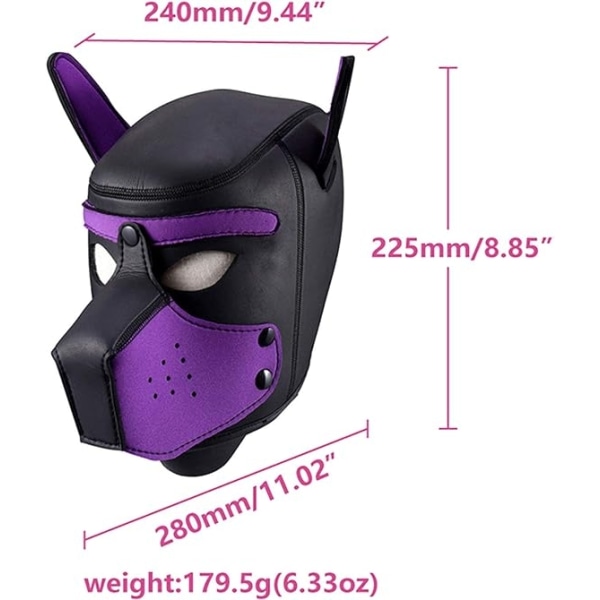 Dog mask, mjuk latex Pet Play Dog mask valp mask svart läder D - Perfet