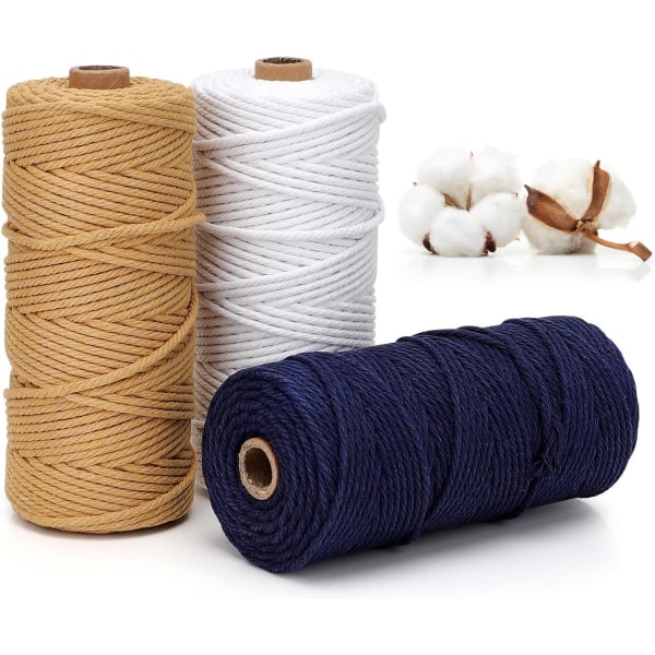 3 farger Macrame Garn, Macrame Tau 3mm X 100m Natural Macrame Co