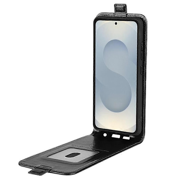 Kompatibel med R64 Tekstur Vertikal Flip Læder Telefon Cover - Perfekt Black For Samsung Galaxy S25 Edge 5G