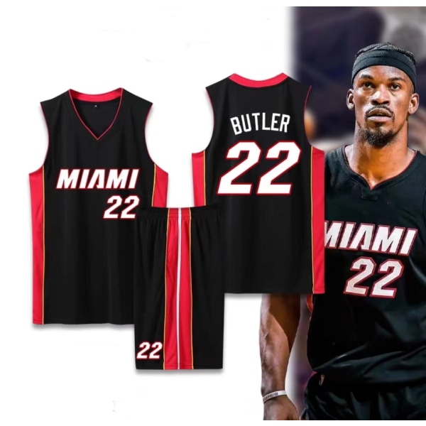 Basketballtrøjer Sportstøj Jimmy Butler Miami Heat No. 22 Basketballtrøjer Voksne Børn Fodboldtrøjer - Perfet Classic Black Adult L（160-165cm）