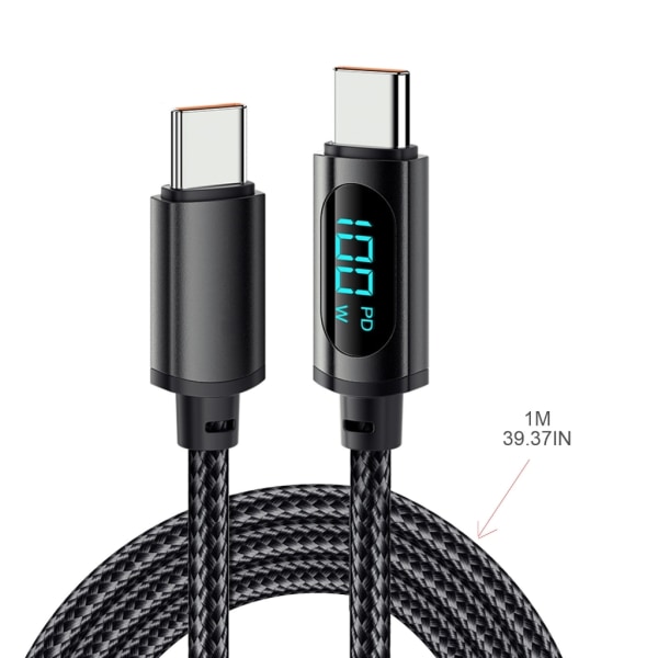 USB C - USB C -kaapeli 5A PD-100 W LED-näyttökaapeli Supernopea lataus Type-C -puhelimen nylon 480 Mbps