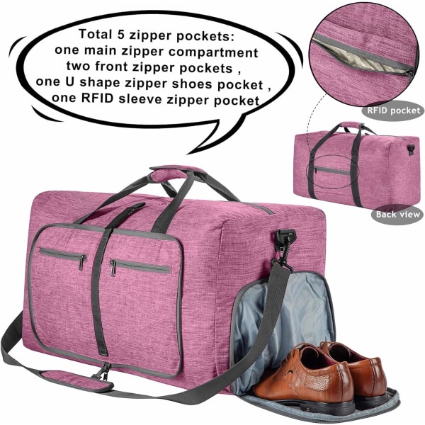 Miesten matkalaukku, 65 L kokoontaittuva matkalaukku kenkäosastolla yölaukku miehille, naisille vedenpitävä ja repeytymätön - täydellinen