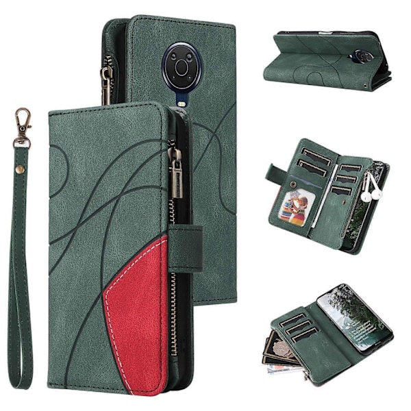 Plånboksfodral för Nokia G20/G10 med blixtlåsficka, nio kortplatser, PU-läder, magnetiskt spänne, kompatibel med Nokia G20/G10 - Perfekt Green