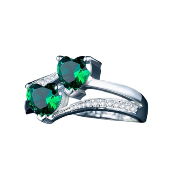 Kvinder Ring Dobbelt Hjerte Glitrende Cubic Zirconia Fashion Udseende Fingerbånd til fest - Perfet Green US 8