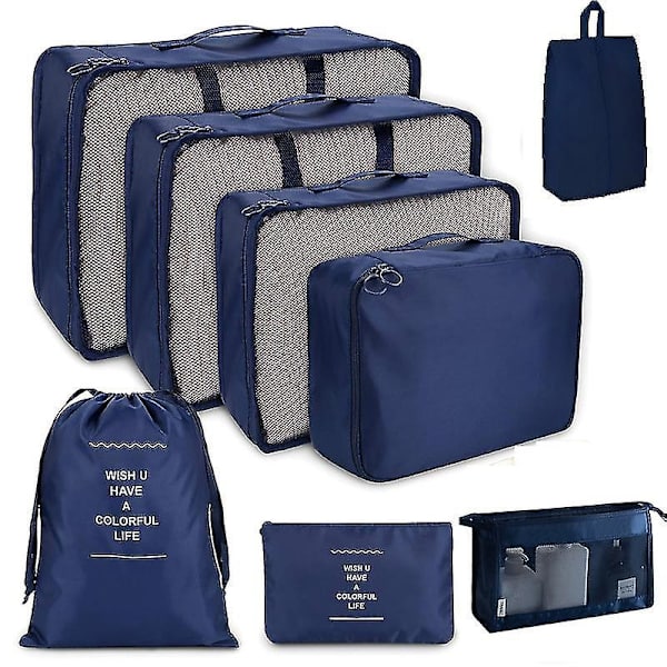 8-osainen Travel Cube taitettava laukkujärjestäjä Organizer ( sininen) Navy blue
