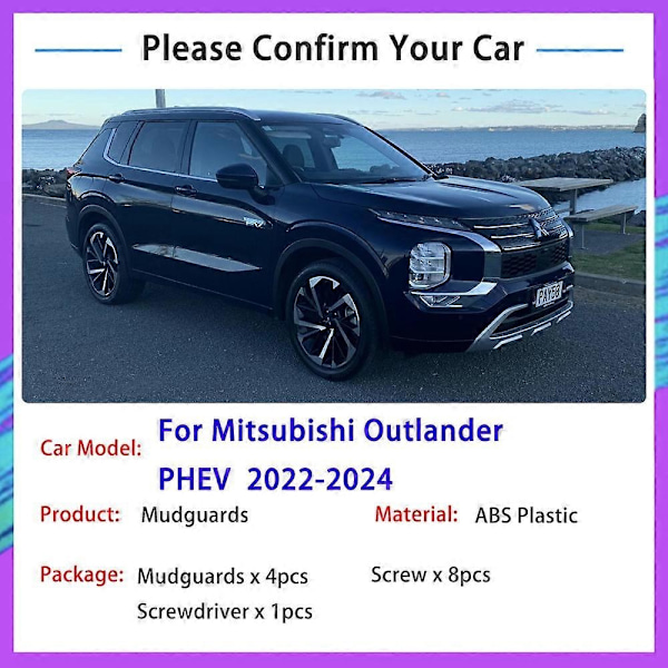 Kompatibel med Mitsubishi Outlander PHEV GM GN ZM 2022 2023 2024 Skvettlapper foran og bak Hjulskjerm Mudflap Sprutbeskyttelse Biltilbehør - Perfekt with logo