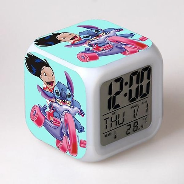 Stitch Anime LED Digital Väckarklocka för Flickor - Söt Storlek, 8cm, 3 tum, 7 Färgbyten, Temperatur, Perfekt för Flickors Sovrum(13)-Perfekt 52