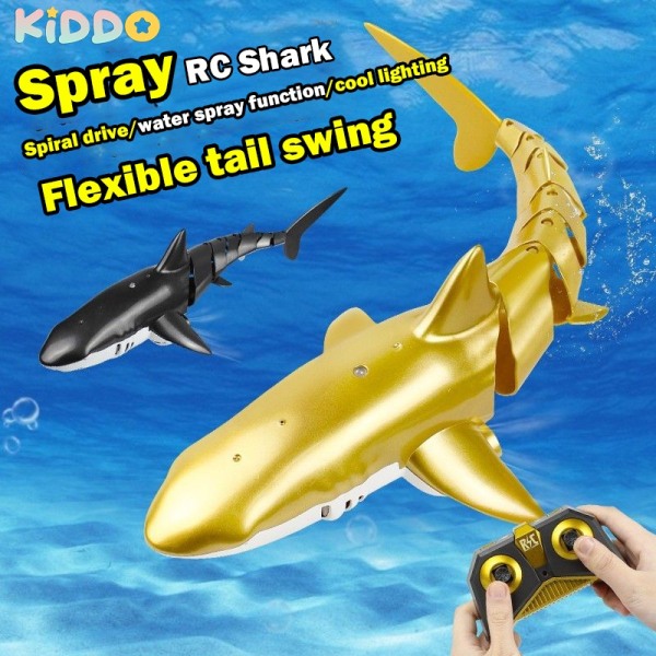 Smart Rc Shark Whale Spray Vatten Rolig leksak Fjärrkontroll Båtfartyg Ubåtsrobotar Fisk Elektriska leksaker för pojkar Barn- Perfet Spray Gold whale