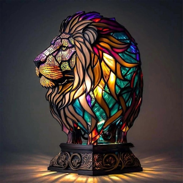 Dyr Bordlampe Serie Farget Glass Nattlys Retro Bordlampe - Perfekt Lion