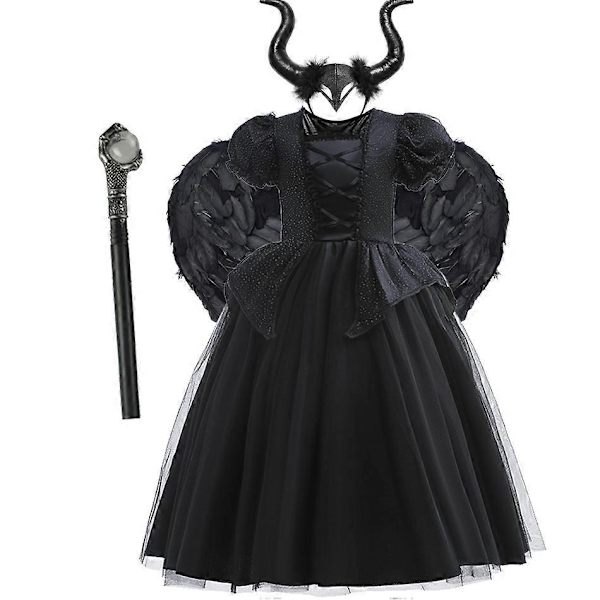 Disney Tyttöjen Maleficent-Mekko Lapsille Paha Kuningatar Keiju Halloween-Puku Lapsille Demoni Kuningattaren Vaatteet Karnevaali Musta Noita Mekko-Täydellinen Maleficent Dress F 9-10T (Tag 150)