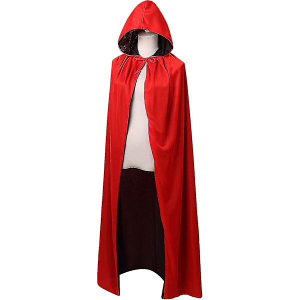 Dobbeltsidig Kappe til Voksne og Børn, Påske Halloween Jul Kappe Maskerade Vampyr Hexe Troldmand Cosplay Kappe - Perfekt Black  Red 140cm