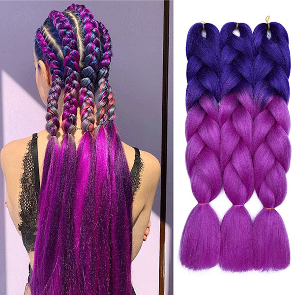 24" Dip Dye Rainbow Jumbo Braids Flet Syntetisk hårförlängning - Perfet #1