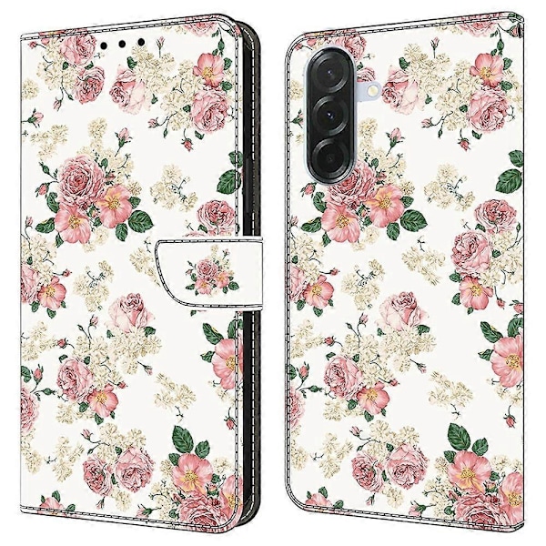 Kompatibelt med Samsung Galaxy A56 5G Läderfodral Mönstertryck Plånboksställ Flip Telefonfodral - Perfet Peony
