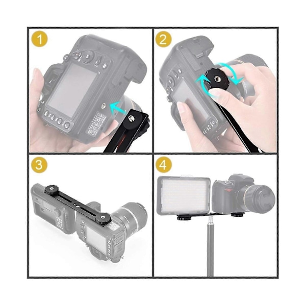 Dobbelt Kamera Mount Tripod Beslag Kamera Flash Beslag Forlængerstang med 1/4 Tomme Skrue Kompatibel med Kamera Dslr Led Lys Stativ Mikrofon-Perfet