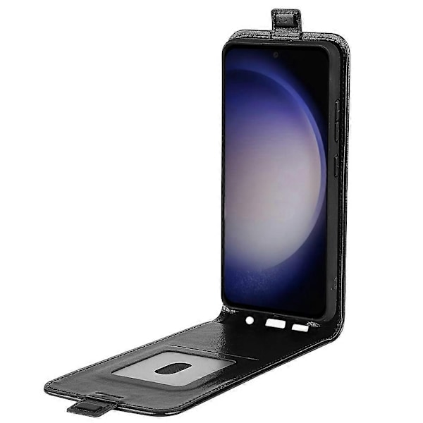 Kompatibel med R64 Tekstur Vertikal Flip Læder Telefon Cover - Perfekt Black For Samsung Galaxy S24 5G